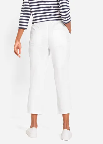 Pantalon 7/8 taille élastiquée en coton Paper Touch, Couleur: blanc/bleu foncé
