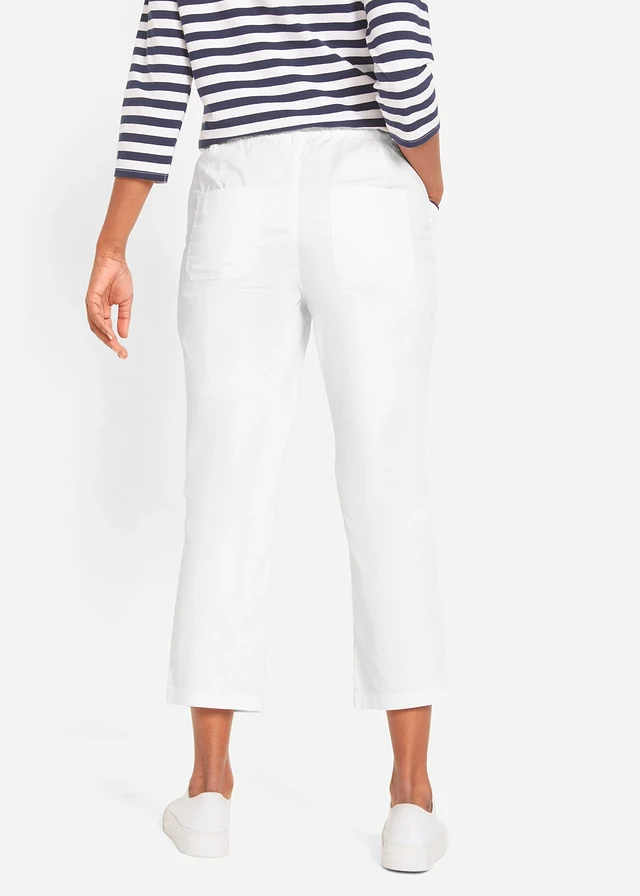 7/8 papertouch broek met comfortband, Kleur: wit-donkerblauw