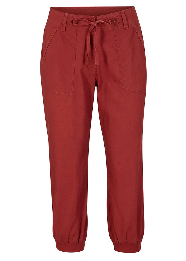 Linnen 3/4 broek met comfortband, loose fit, Kleur: mahonierood