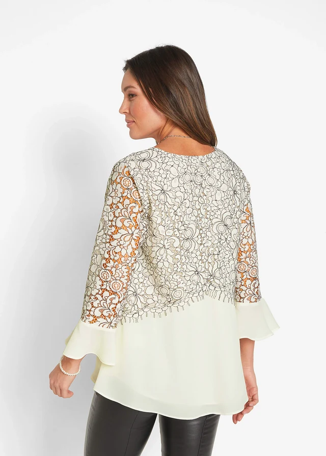 Tunique en dentelle, Couleur: écru-gris fumé floral
