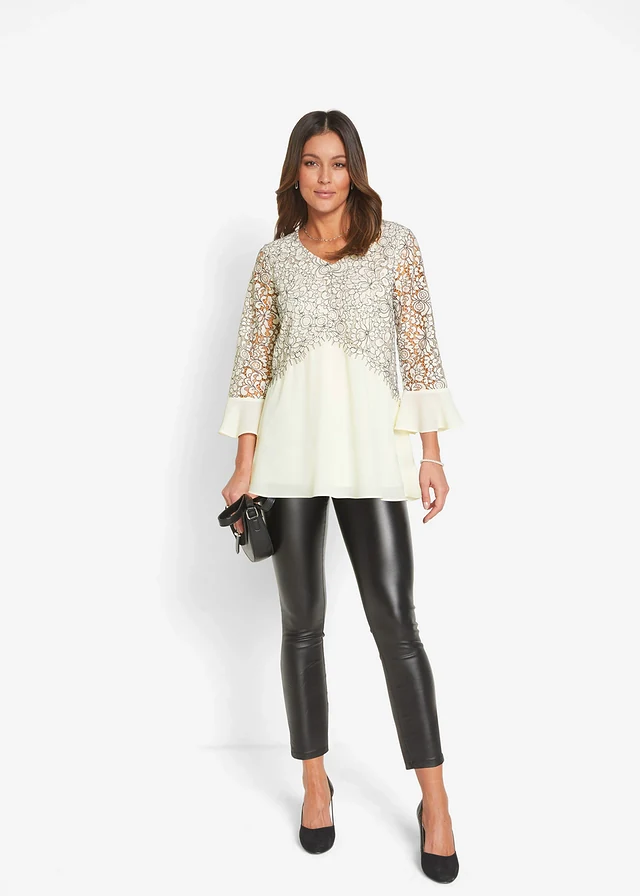 Tunique en dentelle, Couleur: écru-gris fumé floral