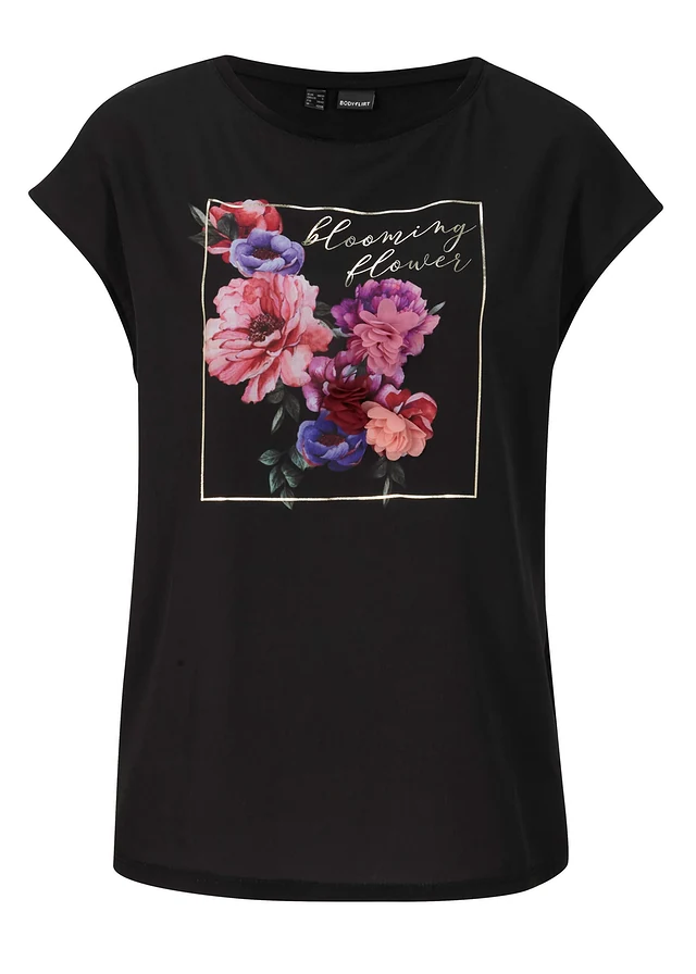 T-shirt avec empiècement tissé et application • noir à fleurs • product-page.page-title-suffix