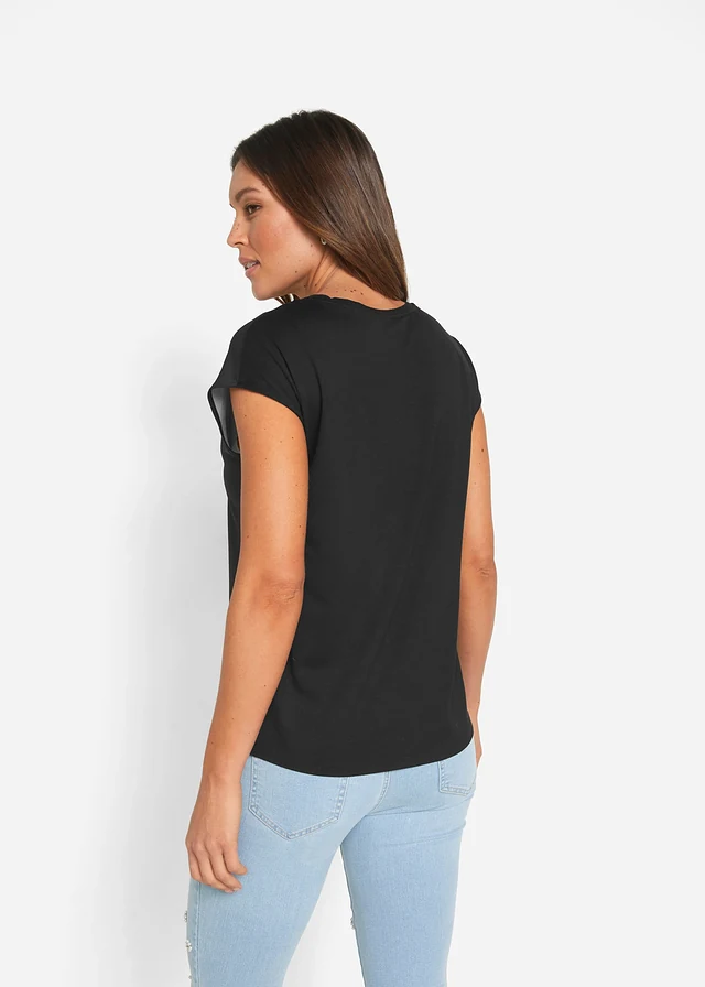 T-shirt avec empiècement tissé et application • noir à fleurs • product-page.page-title-suffix