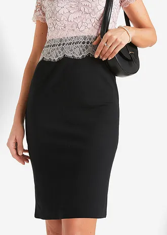 Robe avec dentelle • noir/rose dragée • Boutique bonprix