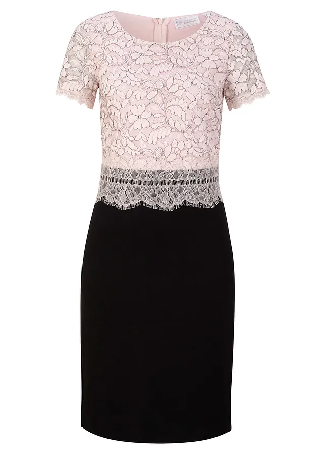 Robe avec dentelle • noir/rose dragée • Boutique bonprix