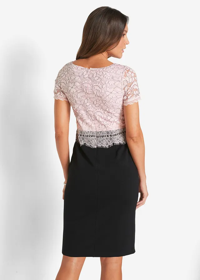 Robe avec dentelle, Couleur: noir/rose dragée