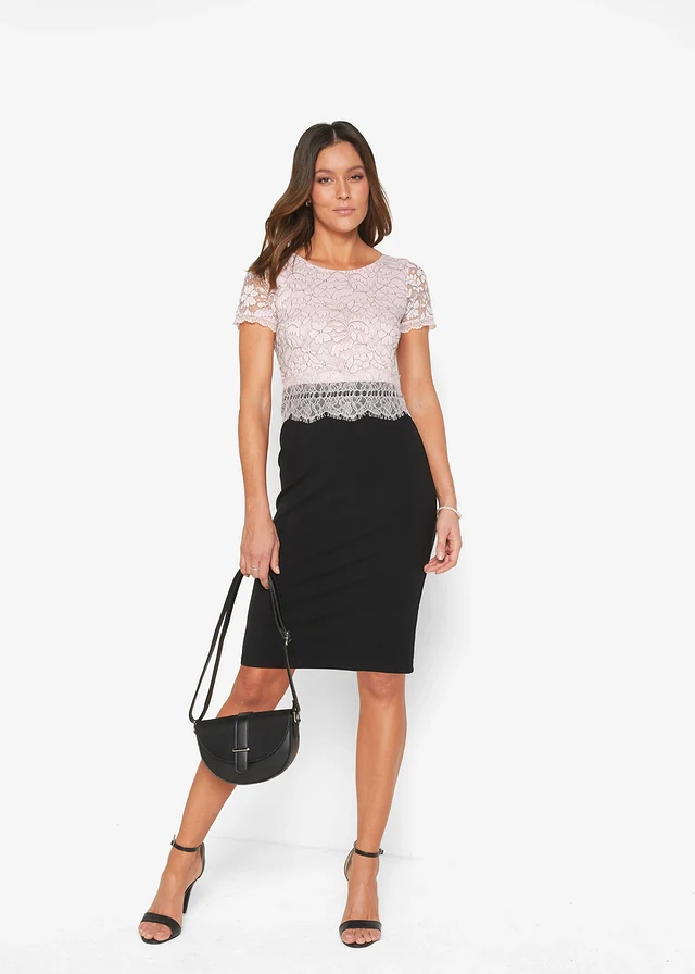 Robe avec dentelle, Couleur: noir/rose dragée