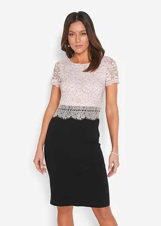 Šaty s krajkou, barva: černo-jemně růžová