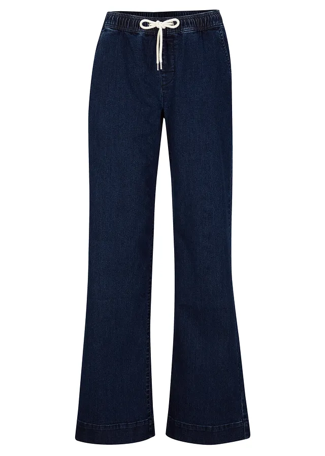 Blugi wide leg cu stretch, talie medie