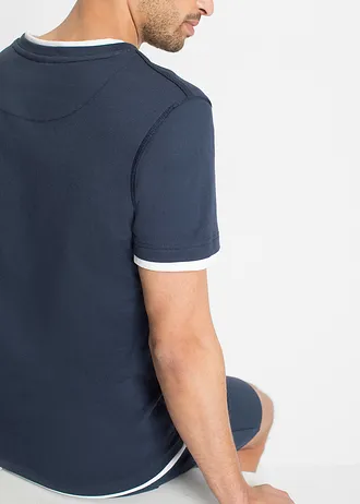 T-shirt 2 w 1, krótki rękaw (2 szt.) • ciemnoniebieski+dymny szary • sklep bonprix