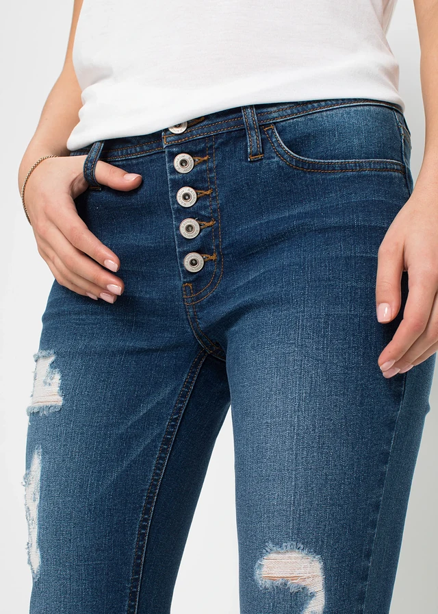 Cropped destroyed jeans • blauw denim • product-page.page-title-suffix