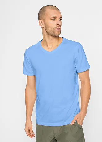 Lot de 5 T-shirts col V, Couleur: blanc + gris chiné +bleu moyen + indigo + bleu foncé