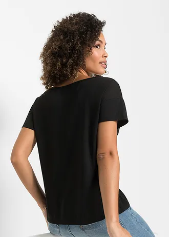 T-shirt avec imprimé métallique, Couleur: noir imprimé