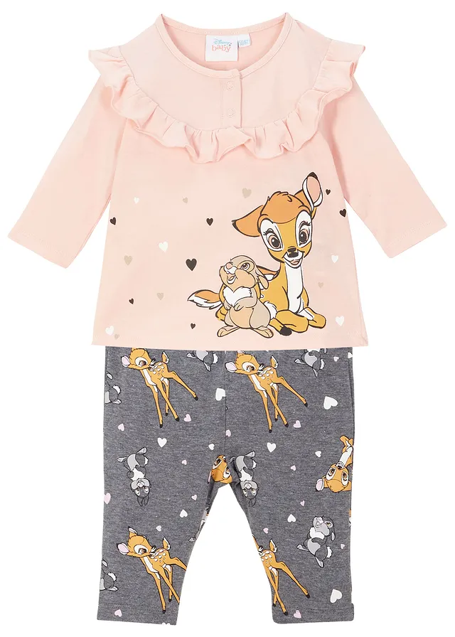 Baby Disney shirt en legging (2-dlg. set) Bambi • asroze-antraciet gemêleerd met print • bonprix online shop