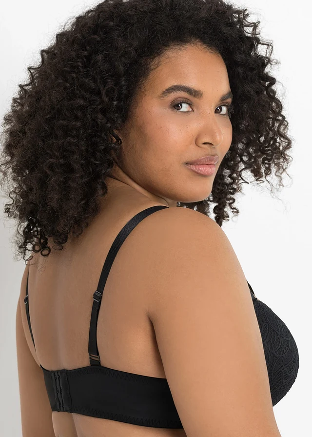 Voorgevormde bh met elegant kant, Kleur: zwart