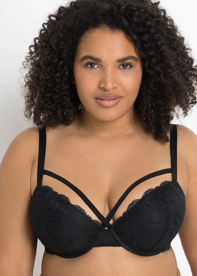 Voorgevormde bh met elegant kant, Kleur: zwart