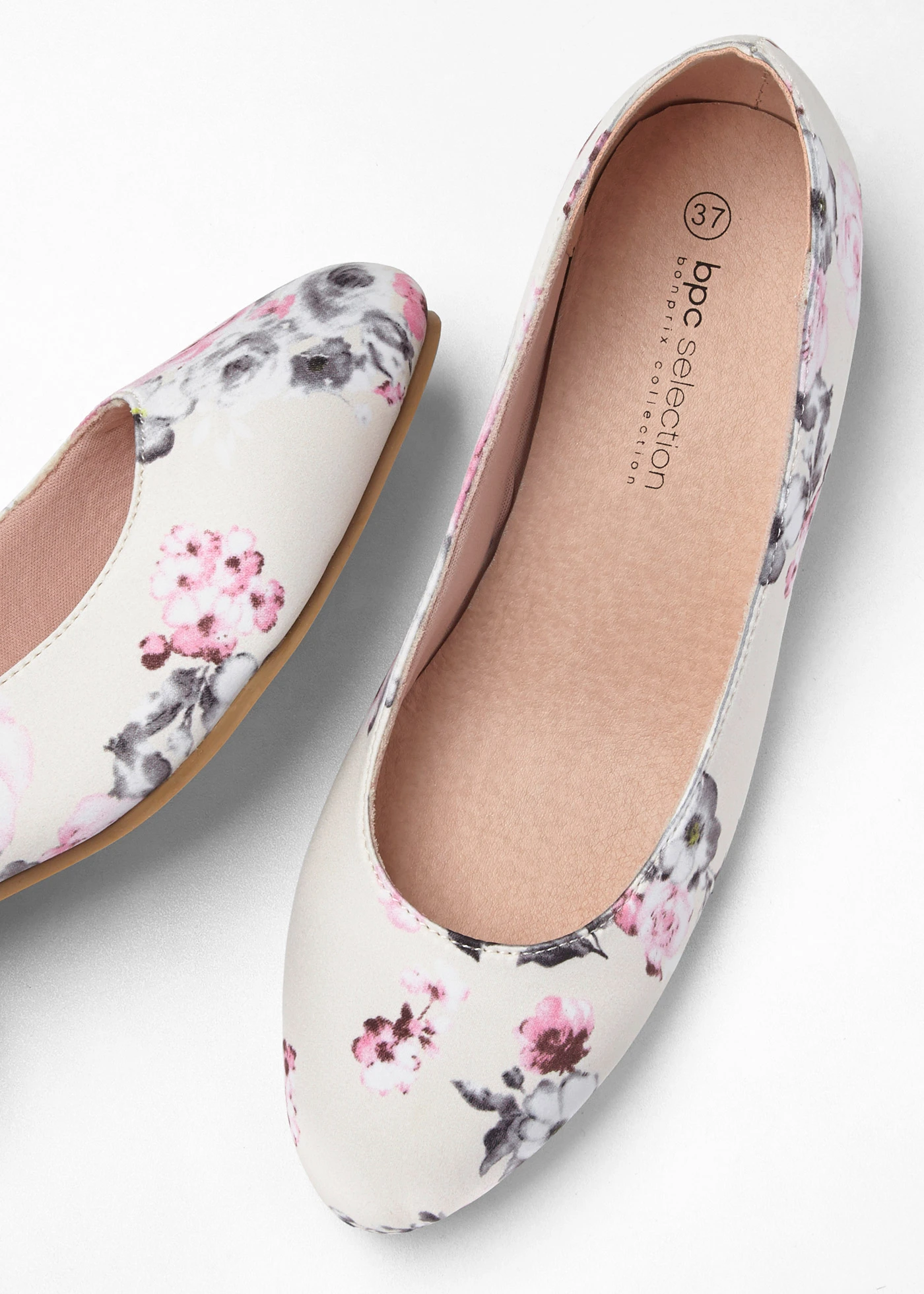 Pantofi cu toc pătrat • crem floral • magazin bonprix