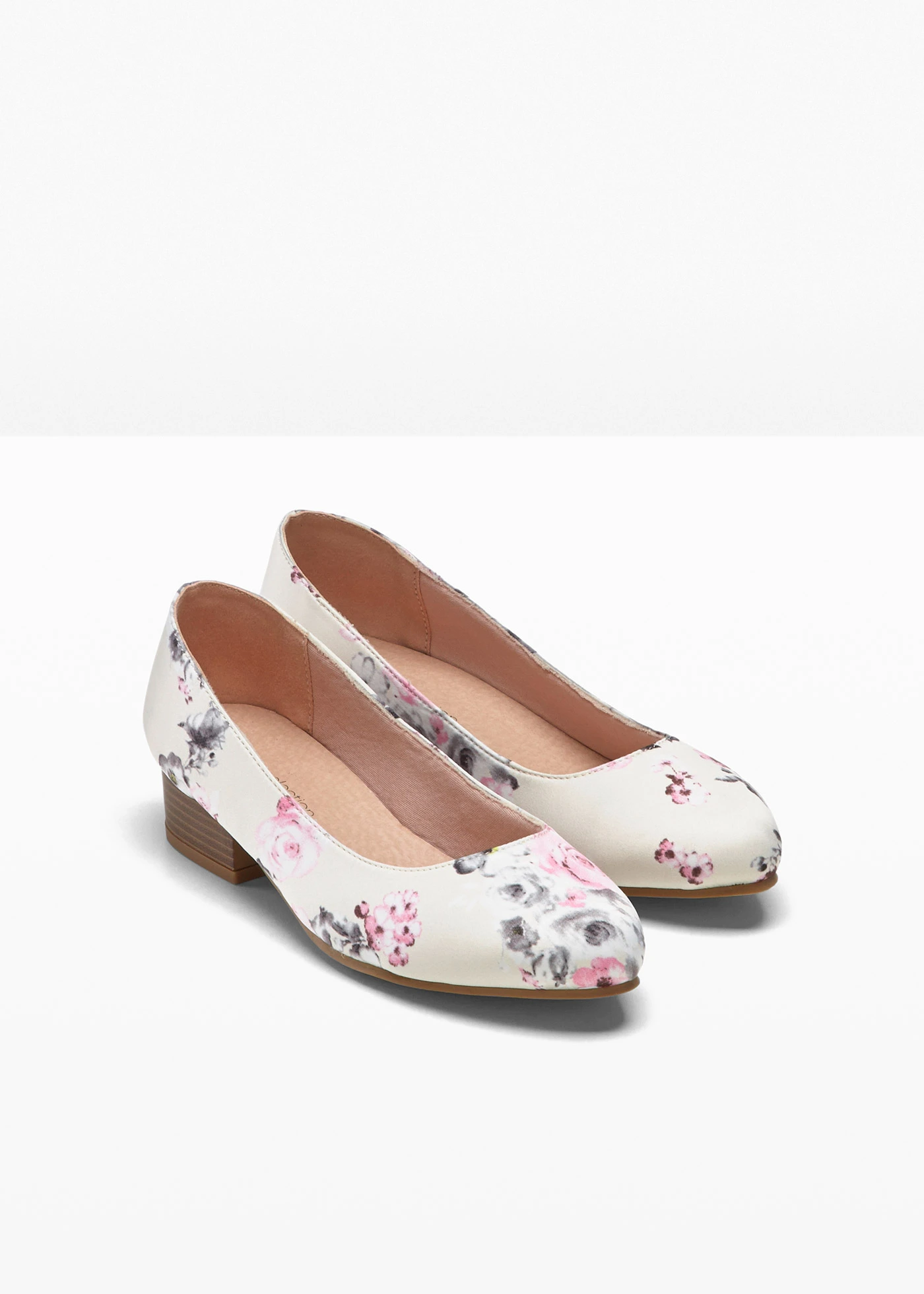 Pantofi cu toc pătrat • crem floral • magazin bonprix