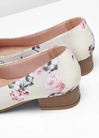 Pantofi cu toc pătrat • crem floral • magazin bonprix