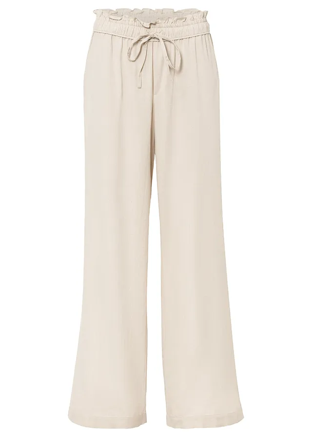 Pantalon palazzo en matière légère et aérienne • beige galet • Boutique bonprix