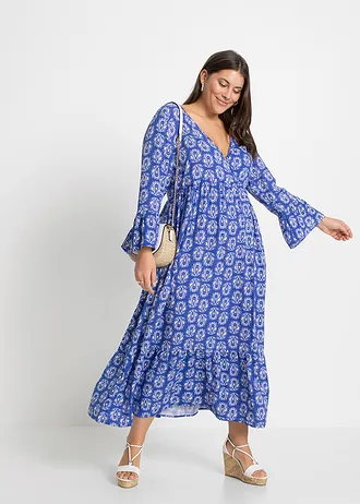 Kaftan jurk, Kleur: edelsteenblauw met print