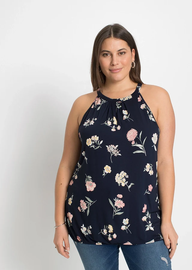 Top en viscose extensible, Couleur: bleu floral