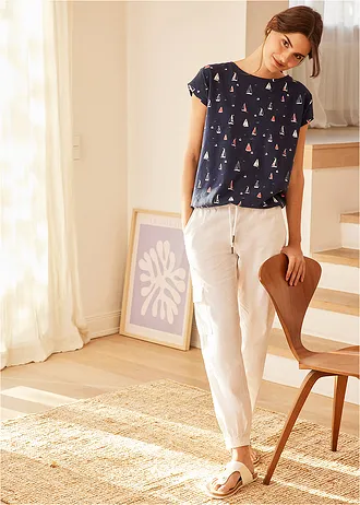 T-shirt décontracté, manches courtes • bleu foncé imprimé • Boutique bonprix