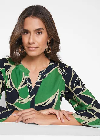 Tunikové šaty ze splývavé viskózy • opálovo-tmavě zelené květy • bonprix obchod