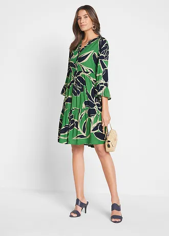 Tuniekjurk van soepele viscose, Kleur: opaalgroen-donkerblauw gebloemd