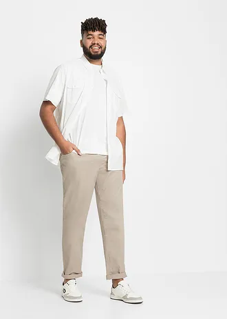 Strečové kalhoty bez zapínání, Regular Fit, Straight, barva: béžovošedá