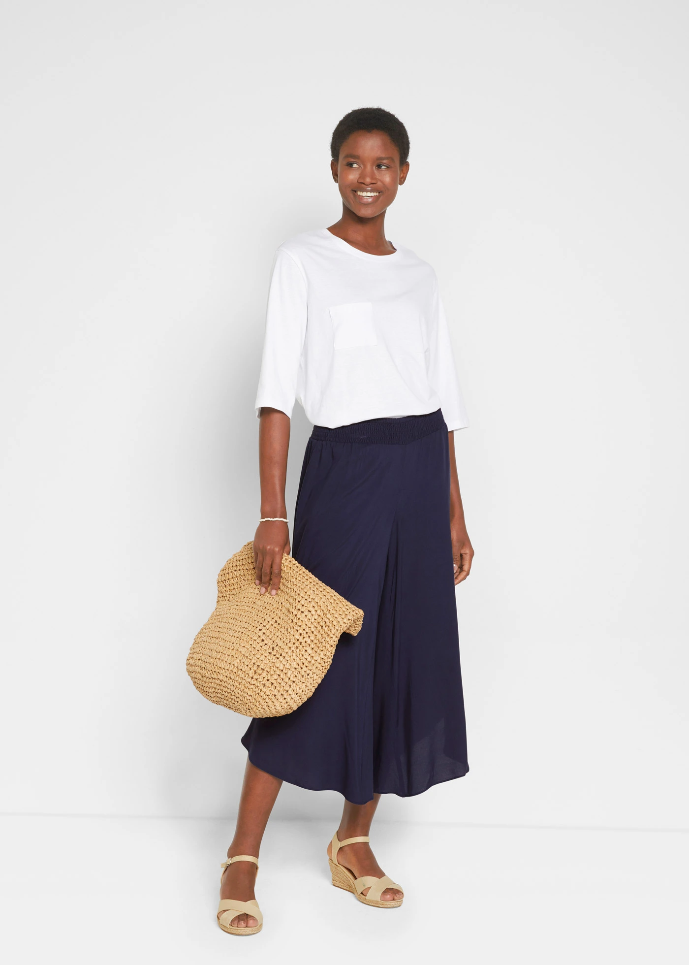 Cropped culotte van zachte viscose • donkerblauw • bonprix online shop