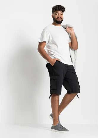 Bermuda regular 100% coton à poches cargo, Couleur: noir