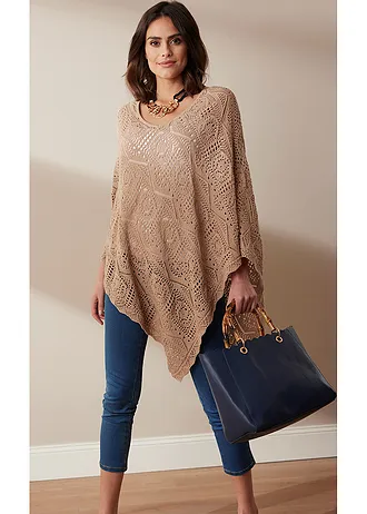 Poncho in gehaakte look • amandelbeige • bonprix online shop