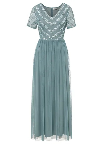 Maxi šaty s výšivkou s flitry • kouřově petrolejová • bonprix obchod