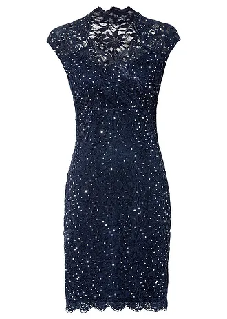 Kanten jurk met pailletten • donkerblauw • bonprix online shop