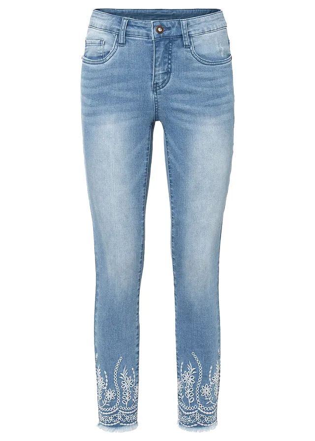 Jean skinny, taille mi-haute, cropped, Couleur: bleu clair denim