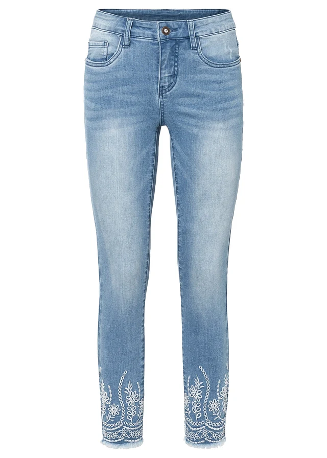 Mid waist skinny jeans, cropped, Kleur: lichtblauw denim