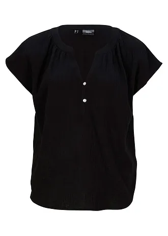 Mousseline blousetop van katoen • zwart • bonprix online shop