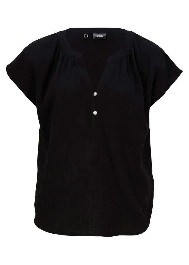 Mousseline blousetop van katoen • zwart • bonprix online shop