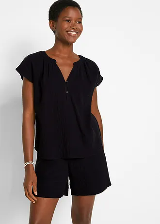 Mousseline blousetop van katoen • zwart • bonprix online shop