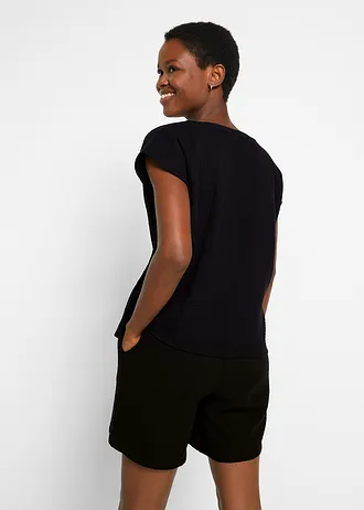 Blousetop van katoen, Kleur: zwart