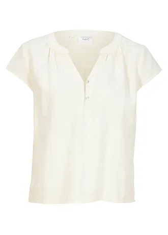 Korte blouse met linnen en splitten opzij • crèmewit • bonprix online shop