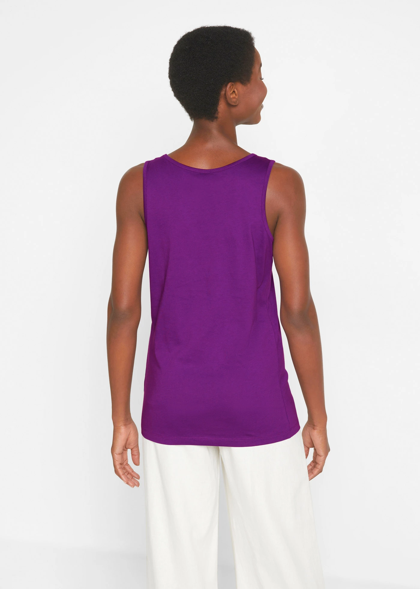 Lot de 5 débardeurs longs 100% coton • bleu poudré + rose vif + blanc + noir + violet foncé • Boutique bonprix