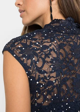 Kanten jurk met pailletten • donkerblauw • bonprix online shop