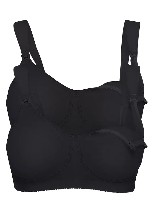 Lot de 2 soutiens-gorge d’allaitement coton sans armatures, Couleur: noir + noir