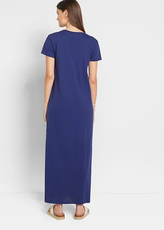 Katoenen maxi jurk met split, Kleur: middernachtblauw
