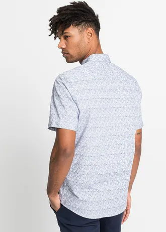 Chemise manches courtes 100% coton • blanc/bleu profond floral • Boutique bonprix