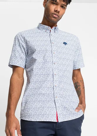 Chemise manches courtes 100% coton • blanc/bleu profond floral • Boutique bonprix