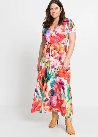 Maxi jurk, Kleur: oranje-blauw gebloemd