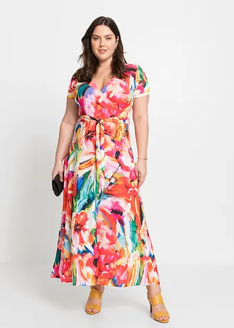 Robe longue, Couleur: orange/bleu floral